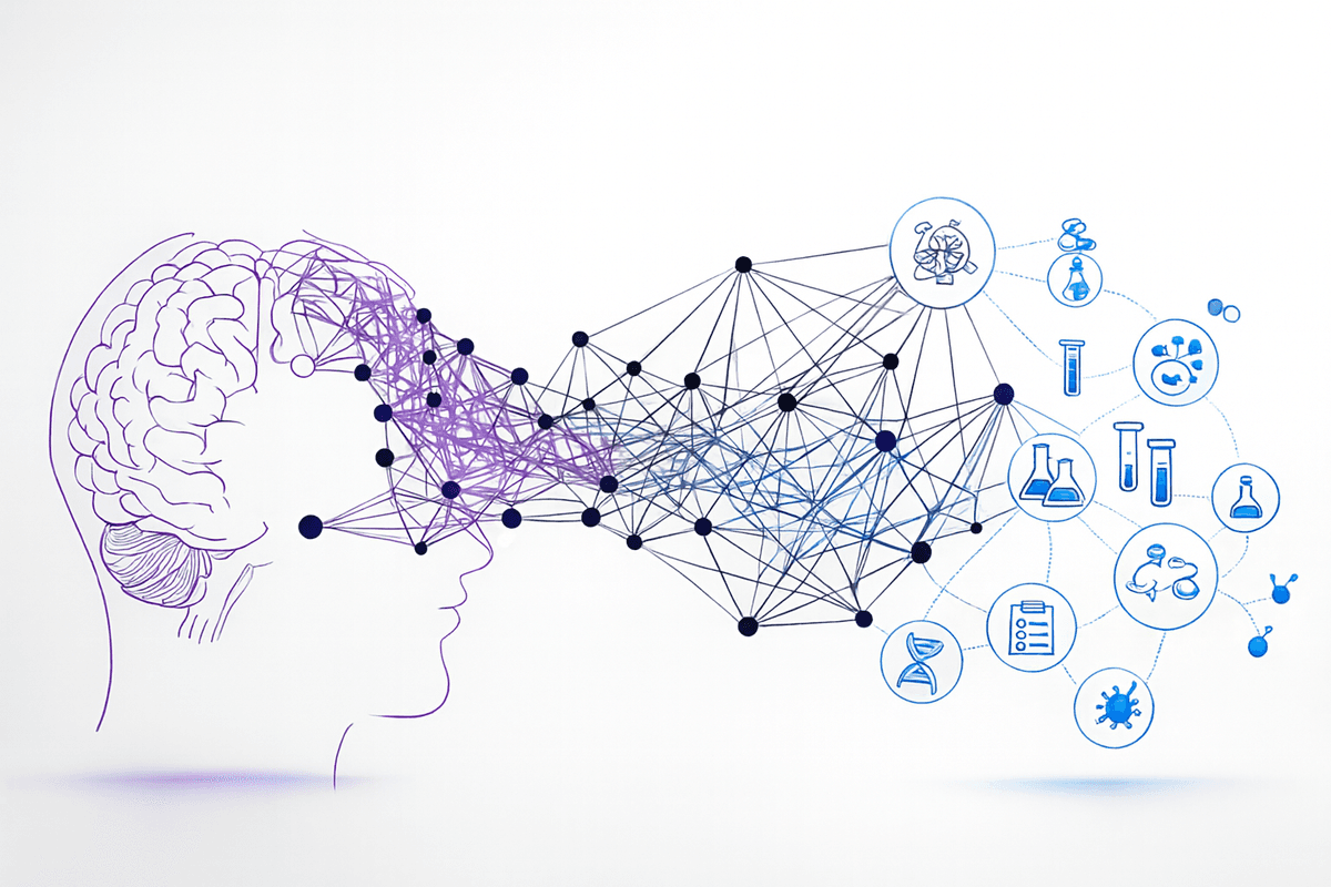 Clinical intelligence platform - Brain with neural networks and medical imagery